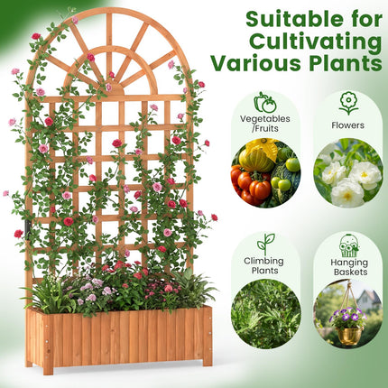 Dreamade Wooden Raised Garden Bed with Trellis 71" Outdoor Planter Box Privacy Screen