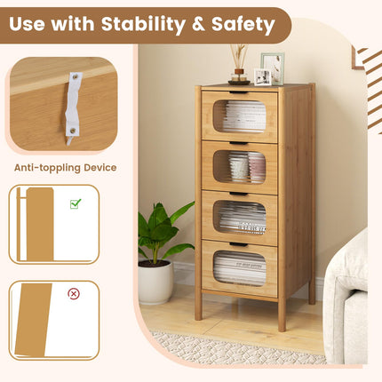 Dreamade 4 Drawer Storage Cabinet with Fluted Tempered Glass Drawers