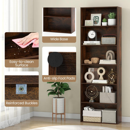 Dreamade 6-Tier Bookcase, 70" Tall Wooden Bookshelf, Freestanding Storage Organizer w/Open Shelves