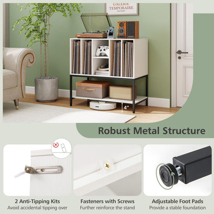 Dreamade Record Player Stand with Charging Station Vinyl Record Storage for Music Living Room