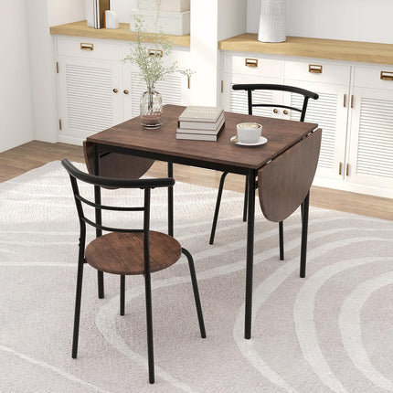 Dreamade 3-Piece Dining Table Set for 2 - Kitchen Table Chair Set with 55” Drop Leaf Dinner Table, Dining Chairs