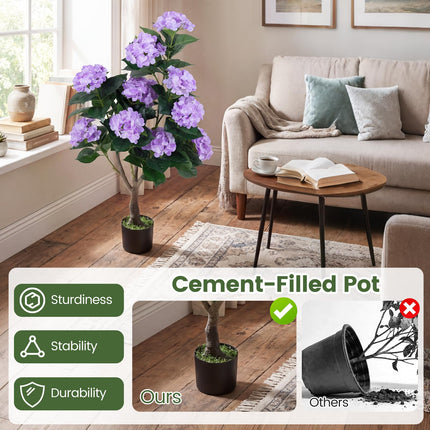 Dreamade 2 Pack Artificial Hydrangea Tree w/11 Flowers & Realistic Trunk in Plastic Nursery Pot