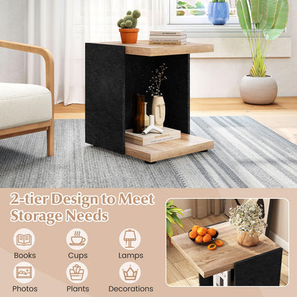 Dreamade 2-Tier Sofa Side Table with Open Storage Shelf