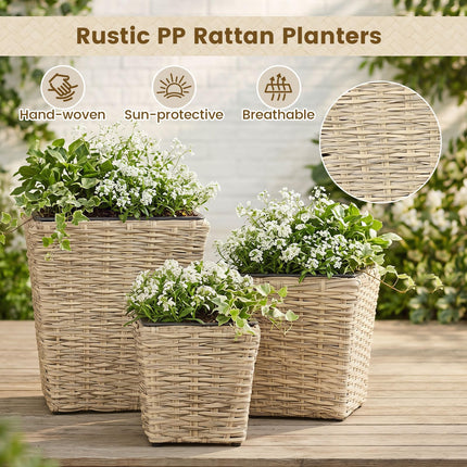 Dreamade 3-Piece Rattan Planter Box Kit with Removable Plastic Liners