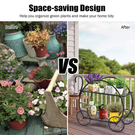 Dreamade Metal Garden Arbor and Cart Plant Stand