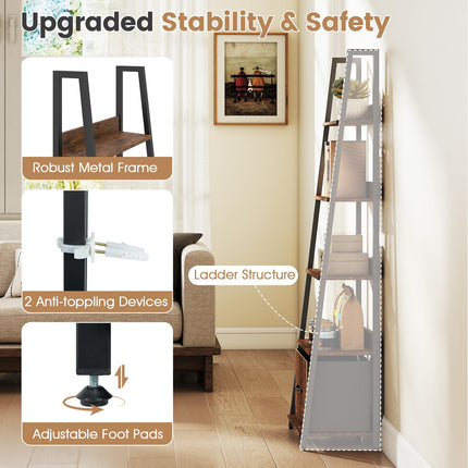 Dreamade 5-Tier Industrial Ladder Bookshelf with Removable Fabric Drawer (1/2)