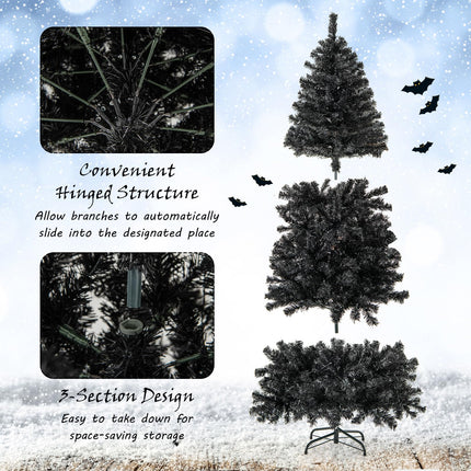Dreamade 7 FT Artificial Halloween Tree, Pre-Lit Black Christmas Tree with Bendable Top Section