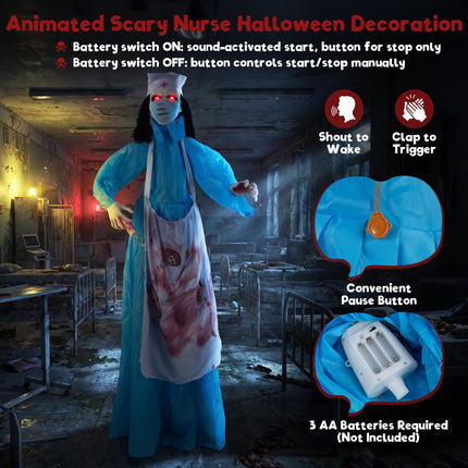 DREAMADE 6.1FT Animated Zombie Nurse