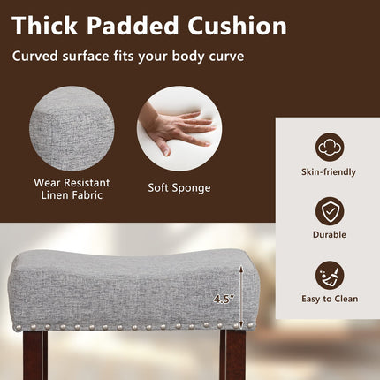 Dreamade 29.5" Bar Height Bar Stools Set of 4 - Backless Saddle Barstools with Nailhead Linen Foam Seat