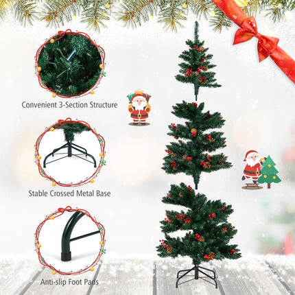 Dreamade 6FT / 7FT Pre-Lit Spiral Christmas Tree with Branch Tips Pine Cones Red Berries