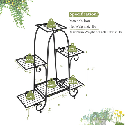 6 Tiers Metal Plant Stand Flower Pots Holder