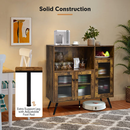 Dreamade Storage Cabinet, Industrial Buffet Sideboard with Storage, 3 Door Wood Cupboard, 2 Creadenzas 2 Shelves