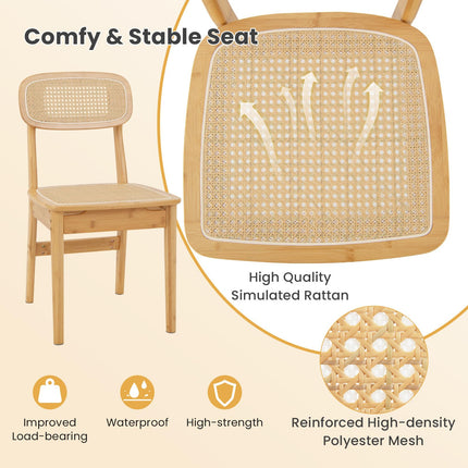 Dreamade Rattan Dining Chairs Set of 2, Boho Cane Kitchen Chairs, Max Load 300 Lbs