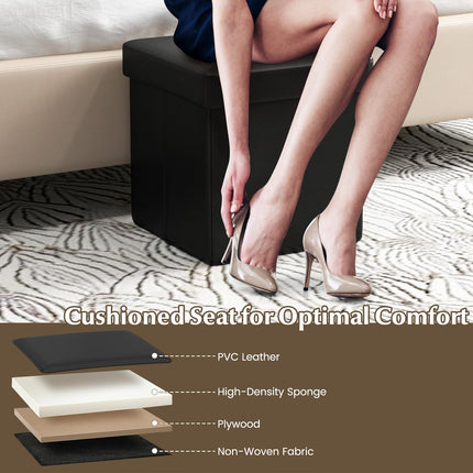 Dreamade Cube Storage Ottoman - 15 Inches Folding Ottoman Storage Chest, PVC Leather, Upholstered Footrest