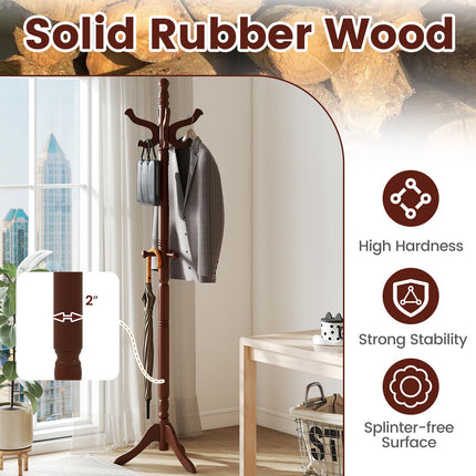 Dreamade Solid Wood Coat Rack Freestanding Hall Tree with 3 Adjustable Heights and 11 Hooks