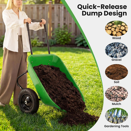 Dreamade Dual-Wheel Garden Cart for Outdoor Yard Lawn Gardening Construction Use