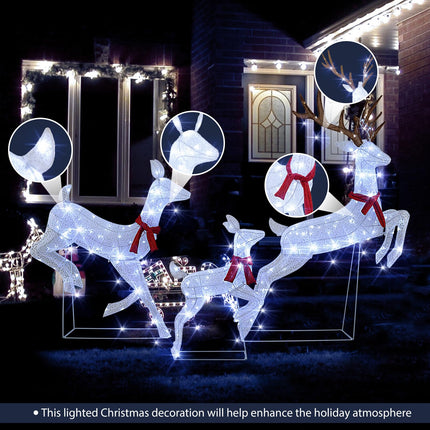 Dreamade 3-Piece Large Lighted Christmas Reindeer Family, Light up Xmas Decorations w/255 LED Lights & Scarves