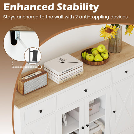 Dreamade 55" Large Buffet Sideboard with 3 Drawers & 2 See-Through Doors