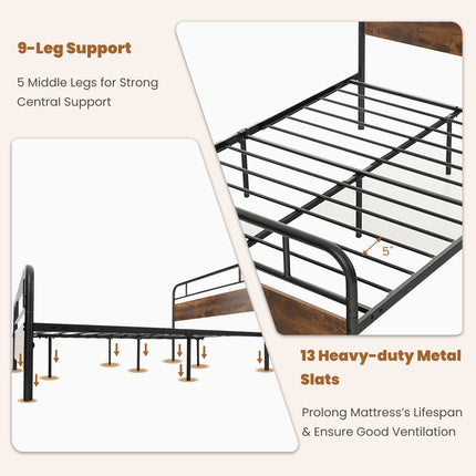 Dreamade Full Size Metal Bed Frame with Wood Headboard and Footboard