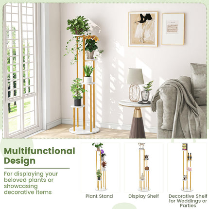 Dreamade 4 Tier Plant Stand Indoor, Tall Plant Shelf with Marble Texture for Multiple Potted Plants, Tiered Metal Plant Holder Flower Display Rack for Living Room Balcony Porch