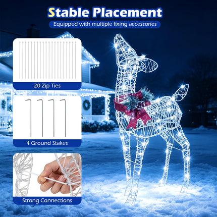 Dreamade Christmas Pre-Lit Reindeer | 50 Cold White LED Lights & Red Bow Stakes & Zip Ties Included