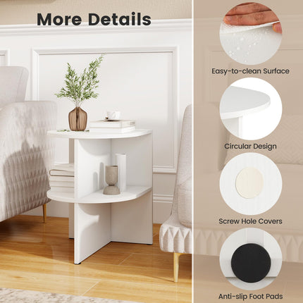 Dreamade Half Round End Table with Open Shelves for Small Space