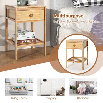 Dreamade Nightstand Bamboo Bedside Table with Drawer, Open Shelf, Multifunctional Side Table