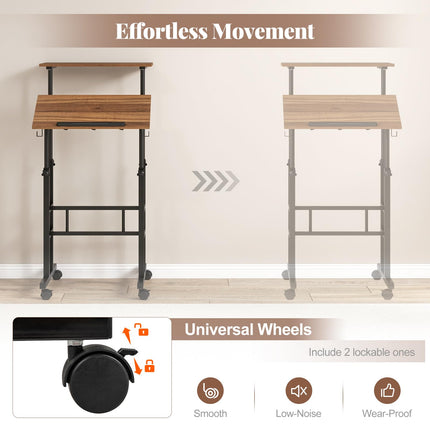 Dreamade Mobile Stand up Desk, Height Adjustable, 24"D x 22"W x 49"H