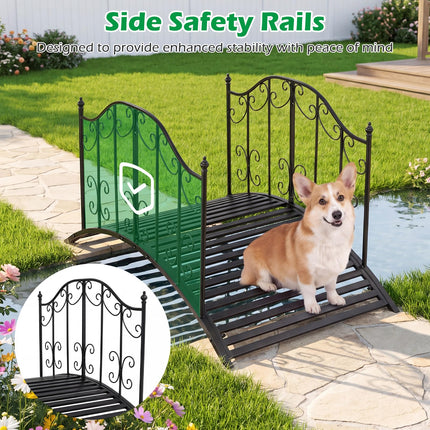 Dreamade 4 FT Metal Garden Bridge with Powder-Coated Finish & Scrollwork Rails