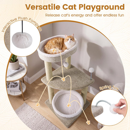DREAMADE 36-Inch Modern Cat Tree with Scratching Posts & 2 Beds