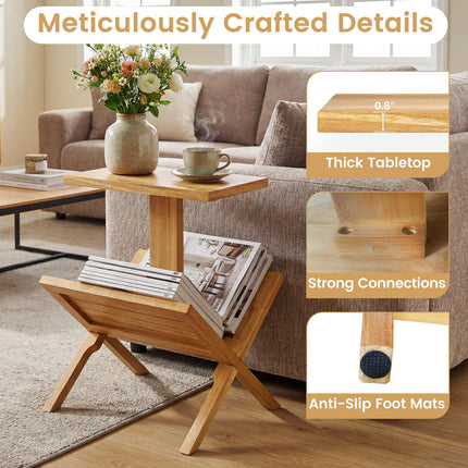 Dreamade Side Table Teak Wood Set of 1/2 2-Tier Sofa Couch End Table