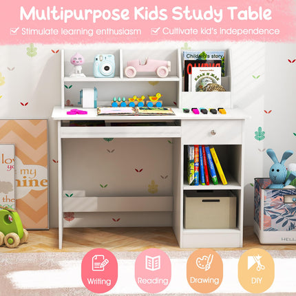 Dreamade Kids Study Desk, Children Wooden Writing Table with Hutch