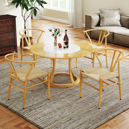 【侵权下架】Dreamade Metal Dining Chairs Set of 2/4 Mid-Century Weave Dining Room Chair w/Y-Shaped Backrest