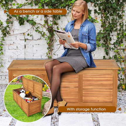 DREAMADE 47 Gallon Deck Box, Acacia Wood Outdoor Storage Bench, Natural