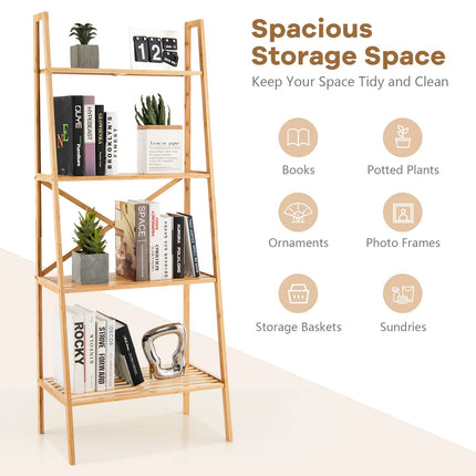 Dreamade 4-Tier Bamboo Bookshelf, Multifunctional Storage Display Rack Shelves with Anti-Tipping Device