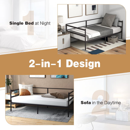 Dreamade Twin Daybed Frame, Metal Sofa Bed w/Heavy-Duty 16 Slats Support, Black