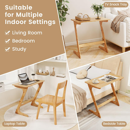 Dreamade Bamboo TV Tray Table, Z Shaped Sofa Couch Side Table for Eating Snacks Coffee Laptop