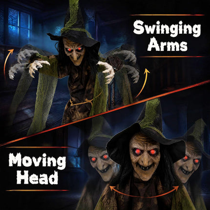 DREAMADE Animatronic Halloween Witch w/Glowing Red Eyes & Spooky Sounds
