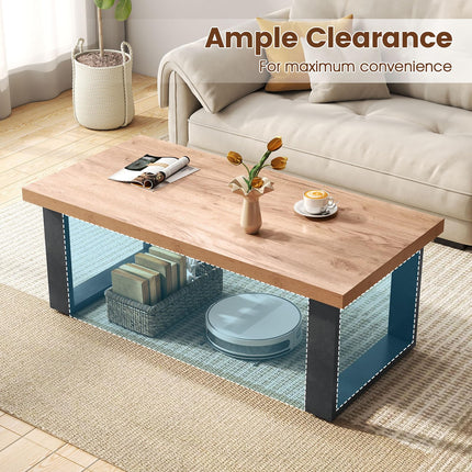 Dreamade Rustic Coffee Table 47 Inch Industrial Wood Center Table with 1.8" Tabletop