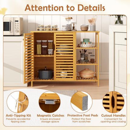 Dreamade Bamboo Bathroom Storage Cabinet 2-Door Storage Organizer with Shelves