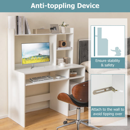 Dreamade White Computer Desk with Hutch and Bookshelf