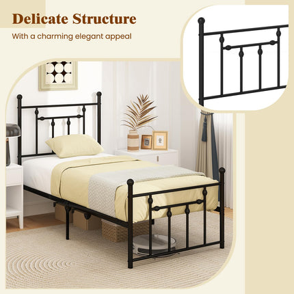 Dreamade Twin Bed Frames with Headboard and Footboard, Victorian Style Twin Platform Bed