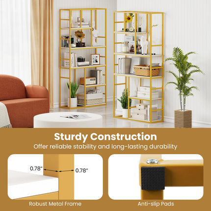 Dreamade 5-Tier Bookshelf 71" Freestanding Golden Bookcase with Open Storage Shelves