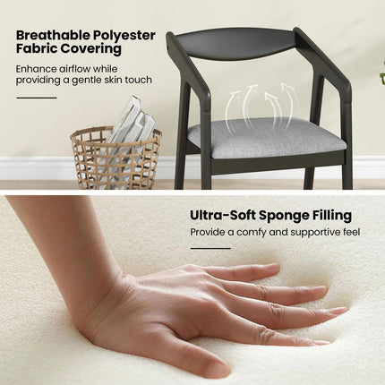 Dreamade Wooden Dining Chairs Set, Linen Fabric Upholstered Kitchen Chairs w/Armrests & Padded Cushion