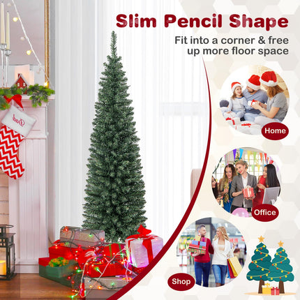 Dreamade 5ft Pre-Lit Pencil Christmas Tree, Artificial Slim Xmas Tree with 150 Warm-White LED Lights