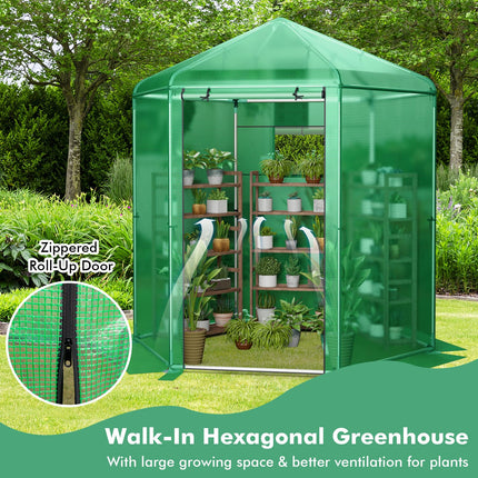 Dreamade 7 x 6 x 7.5 FT Greenhouse, Large Hexagonal Walk in Greenhouse Outdoor with Heavy-Duty Metal Frame