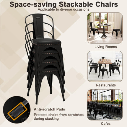 Dreamade Metal Dining Chairs Set of 4 with Detachable Backrest & PU Leather Padded Seat