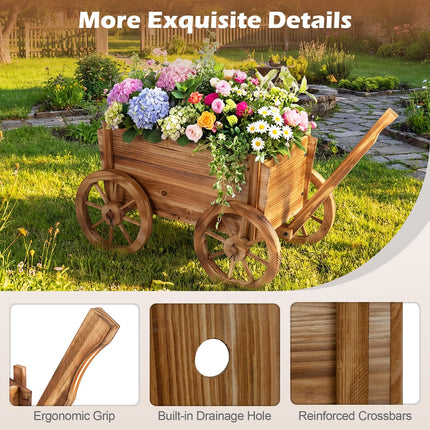 Dreamade Wood Wagon Planter Rustic Rolling Flower Pot Stand