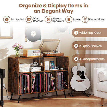 Dreamade Large Record Player Stand with Charging Station