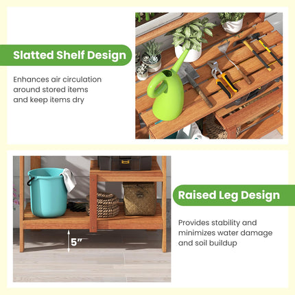 Dreamade 4-Tier Potting Bench, Solid Wood Gardening Workstation w/Open Storage Shelves